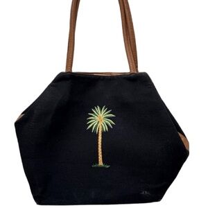Black Zalo Tote Bag with Palm Tree Design